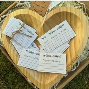 Heart-Shaped Wooden Prayer Bowl with Cards